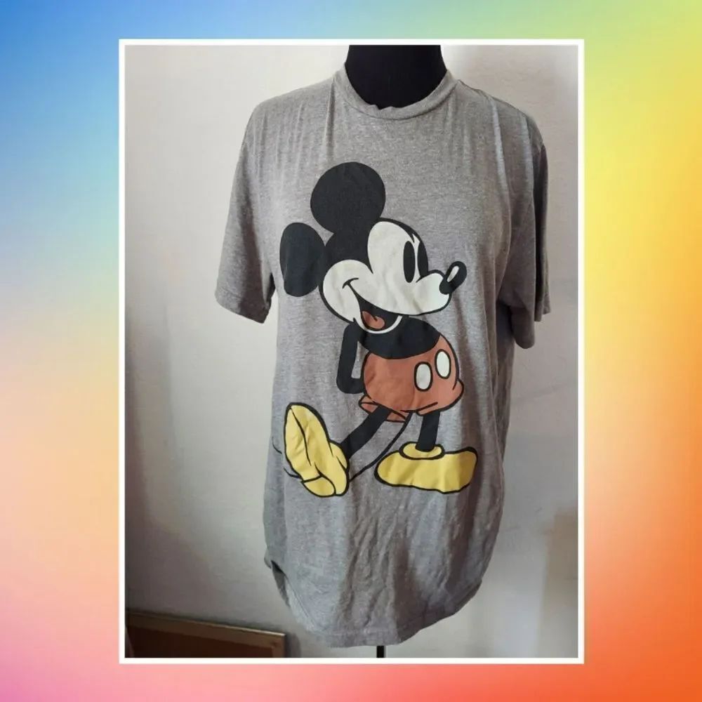 Disney Mickey Mouse T Shirt unisex Large Grey Logo